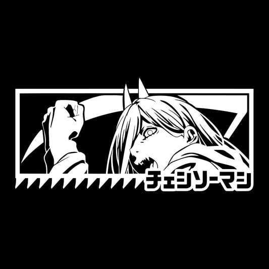 Chainsaw Man Logo Sticker – Power Noir/Blanc Décalque Voiture JDM