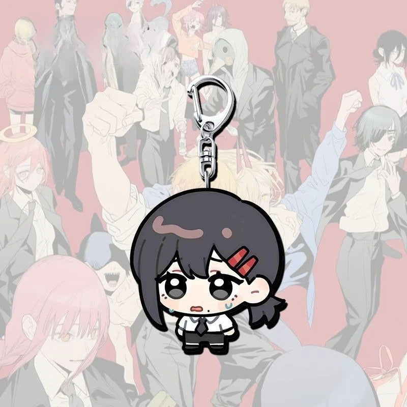 Chainsaw Man Porte-Clés – Kobeni Chibi Caoutchouc Rond Nœud Rouge Expression Douce