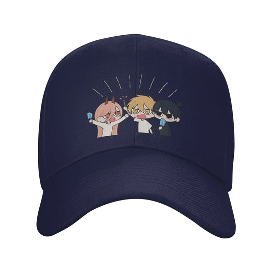 Chainsaw Man Casquette Brodée – Trio Chibi Glace Édition Bleu Marine