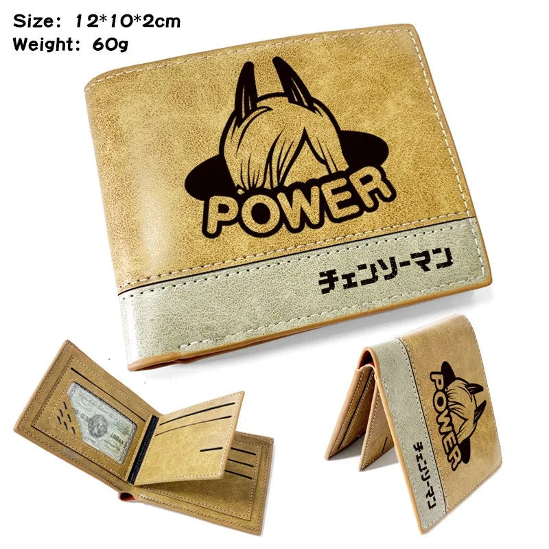 Chainsaw Man Portefeuille – Power Nom & Portrait Typographie Japonaise Bold Cuir Beige
