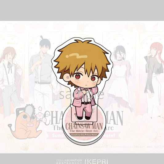 Chainsaw Man Porte-Clés – Denji Chibi Cheveux Blonds Sourire Tenue Rose Pastel Acrylique Film Reze Arc
