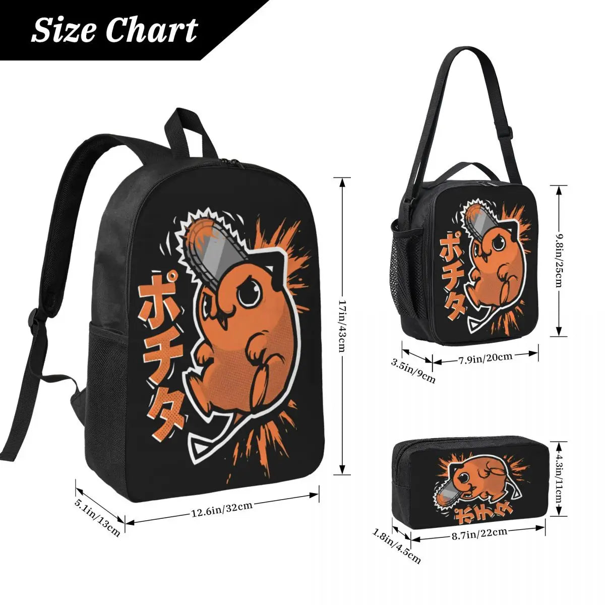 Chainsaw Man Backpack Set - Denji Devil Form Combat Orange Style Action 3-Piece Set